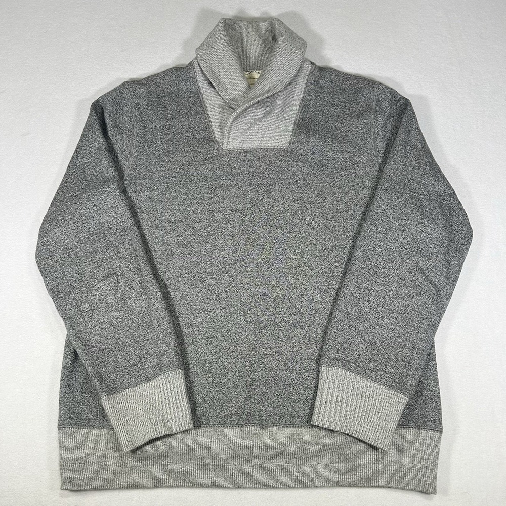 Eddie Bauer Shawl Collar‎ Fleece Sweater Mens Large Gray Pullover Elbow Pads